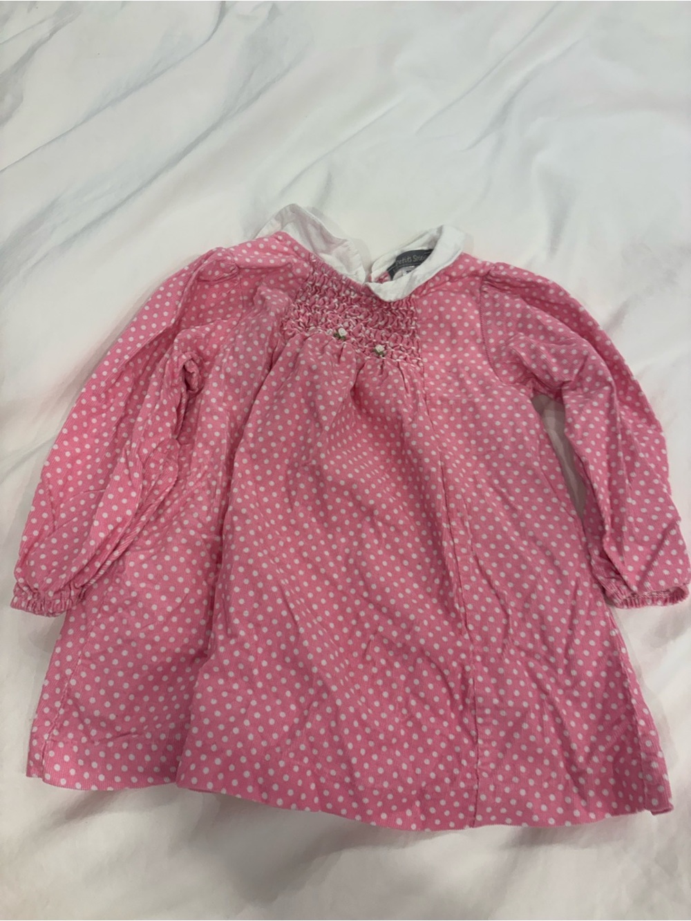 Girls' Pink Polka Dot Long-Sleeve Smocked Dress Top